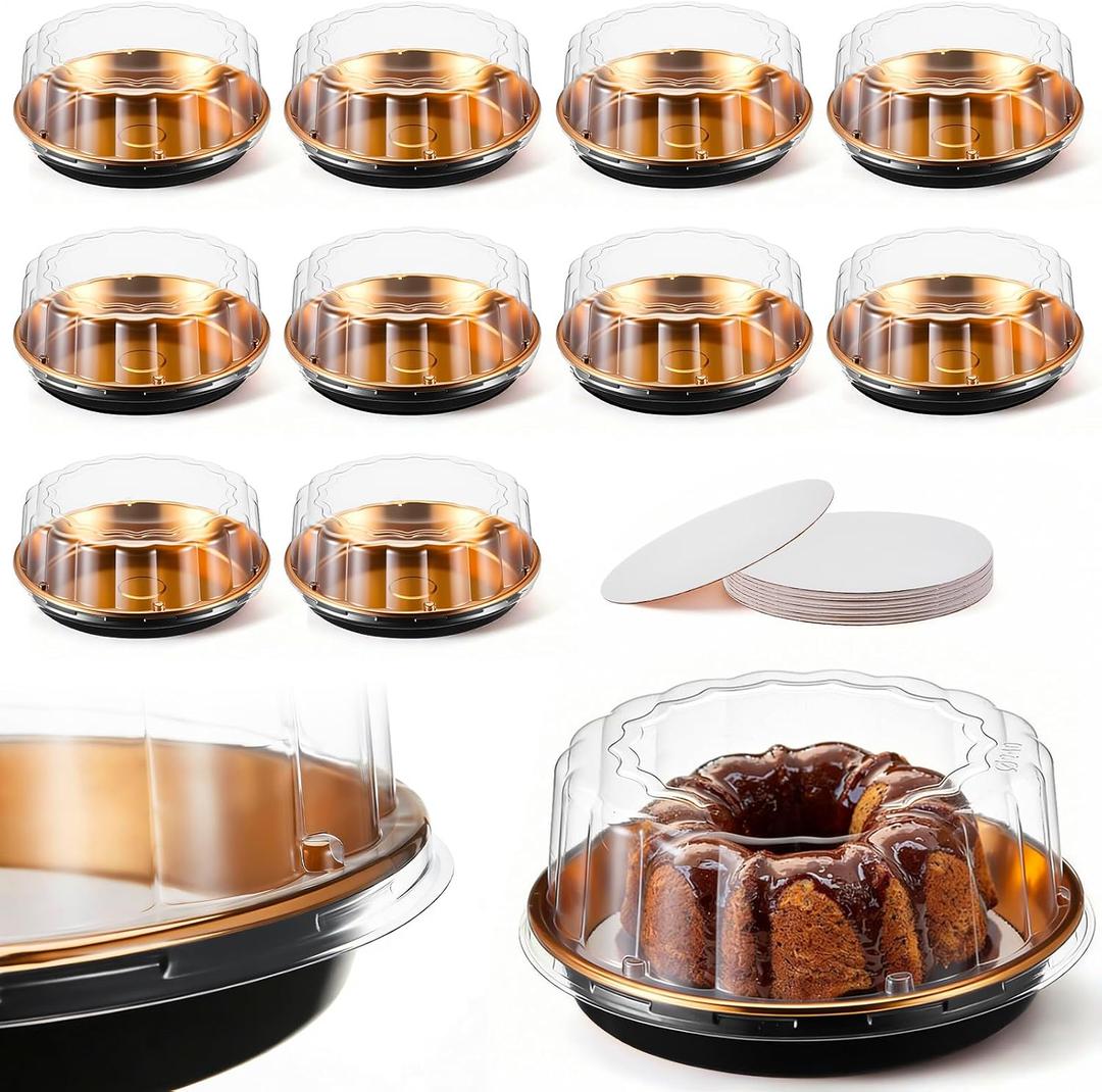 10 Pack 9in Round Cake Container and 10 Pack 8in Cake Boards, Disposable Pie Platters Pizza Carrier Boxes with Dome Lids and Cardboard Bases for Homemade and Party Supplies