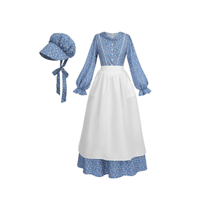 Nuoqi Prairie Dress Women Colonial Pioneer Dress with Bonnet Adult Colonial Costumes. Color Blue, Size L