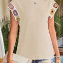 Womens Summer Tops 2025 Boho Tops for Women Color Crew Neck Short Sleeve Casual Blouse (Beige, L)