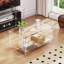 Acrylic Coffee Table with Storage Shelf,Rectangle Living Room 2-Tier Center Table for Small Spaces (Rectangle, Clear, Nomal)