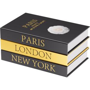 Decorative Books for Coffee Table Decor,3 PCS Stylish Fake Books of Room Decor Aesthetic,for Home Decor,Shelf,Entryway,Console Table,Fireplace Mantel Decor(Black and Gold Foil Stamping)