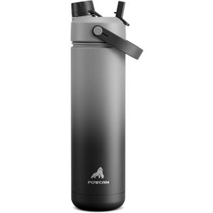 POWCAN 26 oz Insulated Water Bottle with 2-in-1 Straw and Spout Lid, Keep Cold 24H, Leak-Proof, Fits in Car Cup Holder, Stainless Steel Water Bottle for Sports, Travel, Gym, and School (Obsidian)