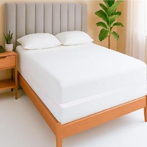 Twin XL 1 PC Zipper Fitted Sheet, Brushed Premium Quality Microfiber, Soft Shrinkage and Fade Resistant Bottom Sheet fits Upto 16 Inch Deep Pocket, Zipper Mattress Cover, White