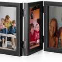 Sintuff 7 Folding Hinged Picture Frames Foldable Photo Frames High Definition Natural Wood Collage mounts Rustic Desktop Acrylic mounts for Family Birthday wall Decor, Black (4 x 6 Inch)