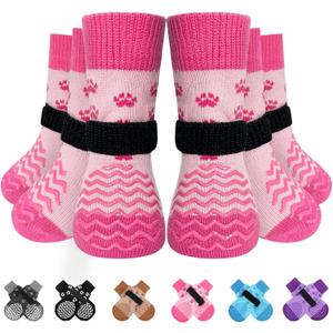 EXPAWLORER 6Pcs Anti Slip Dog Socks to Prevent Licking Paws, Dog Shoes for Winter, Double Sides Dog Boots & Paw Protectors Booties for Hardwood Floors with Grippers Small Medium Large Senior Dogs, XS (Pink)