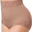 SHAPELLX Shapewear for Women Tummy Control Short Faja Body Shaper Compression Panties Mid Waisted Briefs Lace Underwear (Large, A5-mauve Brown)