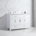 KEIKI 48" 4 Soft Closing Doors & 4 Drawers, Modern Freestanding Bathroom Storage Cabinet, Solid Wood Frame, White