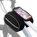 Smasrob Bike Frame Bag with Detachable Touchscreen Phone Window, 4 Zipper Pockets, Bicycle Handlebar Bag with Night Reflective Strips, Black