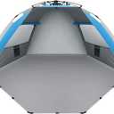 Oileus X-Large 4 Person Beach Tent Sun Shelter - Portable Sun Shade Instant Tent for Beach with Carrying Bag, Stakes, 6 Sand Pockets, Anti UV for Fishing Hiking Camping, Waterproof Windproof, Blue