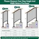 Hand Rails for Outdoor Steps, Metal Wood-Grain 2 Step Handrail, Outdoor Safety Balusters Railing Kit for Seniors & Kids, Anti-Wobble & Rustproof, Fits Concrete, Wood, Porch, Deck