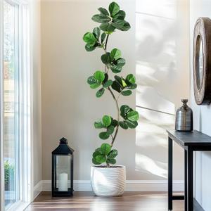 GarveeHome Artificial Fiddle Leaf Fig Tree - 7 ft Fake Plant with Black Nursery Planter, Large Floor Plants for Home or Office Decor - Artificial Plants Indoor Outdoor, Housewarming Gift (Green)