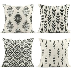 ArtSocket Set of 4 Throw Pillow Covers Ikat Tribal and Boho Bohemian Black Ethnic Herringbone for Ideas Decor Linen Outdoor Pillow Cases Home Decorative Square 18x18 Inches Pillowcases