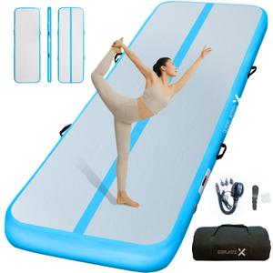 Inflatable Air Gymnastics Mat Training mat Thick tumbling mat with Electric Pump for Home/Gym/Outdoor (6.6ft*3.3ft*4in(2*1*0.1M), Blue/Blue)
