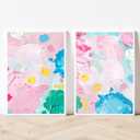 Colorful Abstract Canvas Wall Art Pink Blue Abstract Painting Shape Illustration Picture Color Block Art Poster Colorful Abstract Prints For Wall Decor Colorful Artwork For Wall 16x24inchx2 No Frame (16L" x 24W")
