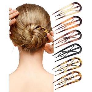 French Hair Pin for Women - U-Shaped Hair Fork for Updos, Chignons & French Twists, Durable Acrylic, Secure & Elegant Styling for All Hair Types (Tortoiseshell)