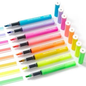 SUNEE Highlighters Assorted Colors, 8 Colors Highlighters with Chisel Tips, Liquid Ink Bible Highlighter for Students, Notes, Planners, Office Supplies, Aesthetic Stationery Pack of 3