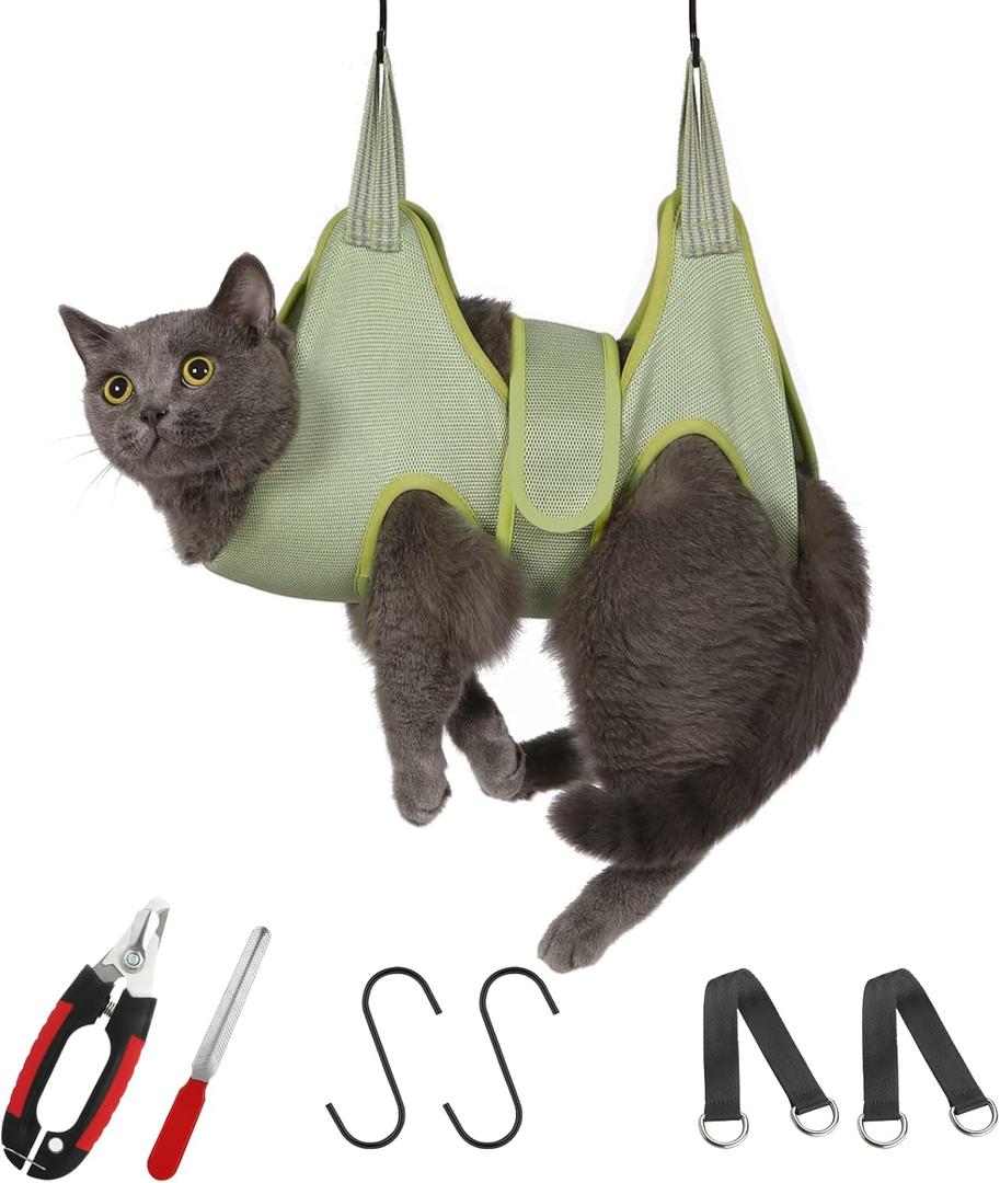 Guzekier Pet Hammock Harness for Cats & Dogs, Sling for Grooming, Restraint Bag with Nail Clippers/Trimmer, Comb, Ear/Eye Care (XXS+Weight5-8LB)