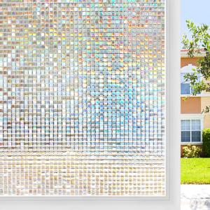 rabbitgoo Window Privacy Film Stained Glass Window Film, Mosaic Rainbow Decorative Glass Cling, Removable Static Cling Tint UV Blocking, Non-Adhesive Privacy Covering for Home, 17.5 x 78.7 inches (Clear)
