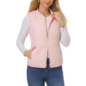 Fuinloth Women's Quilted Vest, Rib Collar Lightweight Zip Padded Gilet, XXL