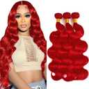 Red Body Wave Bundles Braight Red Bundle 30 32 34 Inch 8A Grade Peruvian Virgin Hair Mixed Length 150g/3 Bundles Double Weft Hair Weave