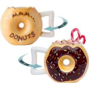 Comfify Ceramic Donut Cup  Chocolate Glaze with Sprinkles  Funny MMM... Donuts! Quote  Best Cup for Coffee, Tea & More  Large 14 oz  Brown