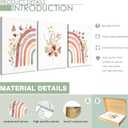 AKWISH Boho Rainbow Wall Art for Girls Room - Set of 3 Framed Wildflower Canvas Prints for Nursery, Baby Girl Room, Kids or Dorm Decor - Soft Pastel Botanical Bohemian Wall Decor 12x16in