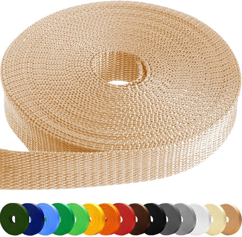 TECEUM 3/4" & 5/8" & 1" & 1.5" & 2" Webbing 10 25 50 Yards 40+ Colors Heavy Duty 1 Inch 1.5 Inch 2 Inch Backpack Straps Webbing for Outdoors Indoors Crafting DIY, Caramel