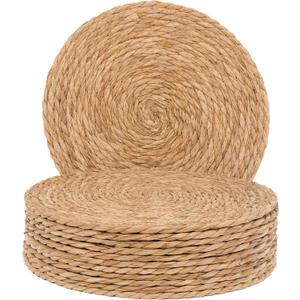 GENMOUS Woven Placemats Set of 12, 12" Round Placemats Natural Water Hyacinth Boho Placemats,Farmhouse Rattan Chargers for Dinner Plates, Rustic Braided Wicker Table Mats for Thanksgiving,Home,Wedding