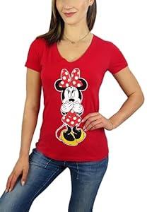Disney Womens Minnie Mouse V-Neck Tee (US, Alpha, X-Large, Regular, Regular, Red)