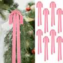 8PCS Velvet Christmas Bows, 23.6 x 15.7 Inches Christmas Velvet Bows, Large Vintage Pre Tied Velve Bow Ornaments for Xmas Staircases Wreaths Fireplaces Xmas Indoor Decoration (Pink)