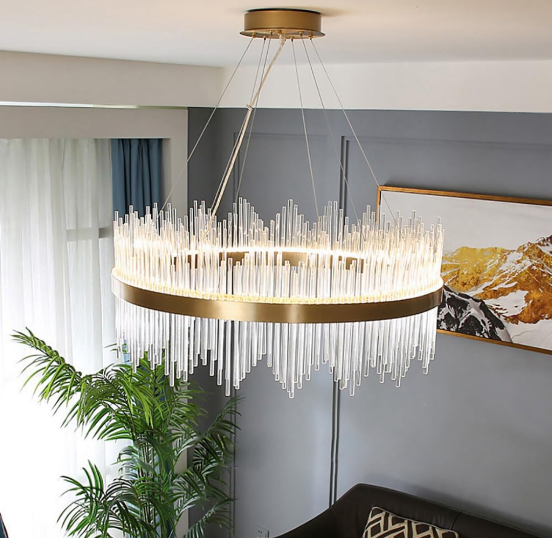 Led Crystal Chandelier,24 Inch 60W Close to Ceiling Light Modern Gold Pendant Light Fixture Dimmable 3000-6000k Hanging Lights for Dining Room Living Kitchen Ceiling Lighting Flush Mount