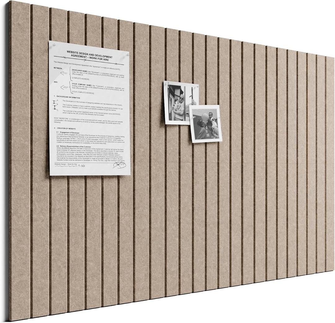 Bumusty Large Cork Board Alternative-36 x 24" Felt Bulletin Board Tiles, with 30 Pushpins, 40 Adhesive Tabs, Fine-Stripe 6-Pack, Cork Boards for Office Push Pin Board Felt Board-Taupe