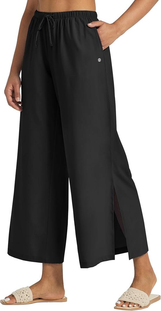Willit Women's Wide Leg Pants UPF 50+ Swim Beach Pants Lightweight Travel Pants Quick Dry Sun Protective (Large, Black)