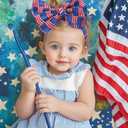 3 x 4th of July Baby Girl Bows,Large Double Bows Headband with Star Handmade Stretchy Hairbands for Newborn/Infant bows,or 1-3 Year Kids