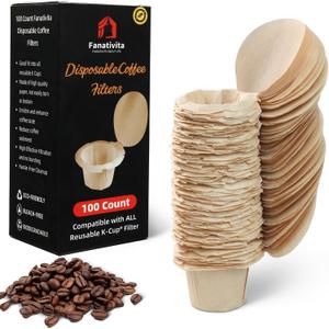 100 Count Fanativita K Cup Filters Disposable with Genius Lid Design, Fit All Reusable K Cups for Keurig (Unbleached)