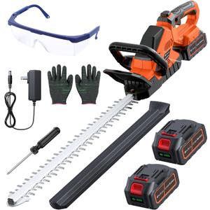 20'' Hedge Trimmer Cordless with 2pcs 4000mAh Battery, Electric Handheld Bush Clipper with Rechargeable Batteries, 3000RPM 180 Rotatable Head, 2/3'' Blade Gap Orange,Gifts for Mothers Day