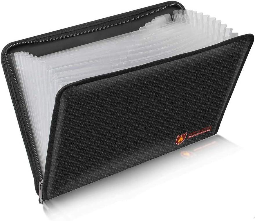 Fireproof Document Bag Fire & Water Resistant File Folder A4 Size 12 Pockets Fireproof Waterproof Safe Document Holder, Non-Itchy Silicone Coated Portable Filing Pouch for Legal Document(Clear)
