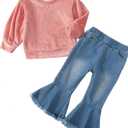 Mioglrie Toddler Baby Girl Clothes 2T 3T 4T 12 18 24 Months Toddler Fall Winter Girls Outfit Jeans Pants Clothing Set (Pink)