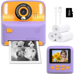 Amzelas Kids Instant Print Camera, Portable Travel Toys Camera for Toddler, Print Black & White Photos Instantly, Ideal Birthday for Boys & Girls Ages 312 with Selfie Mirror (Purple)
