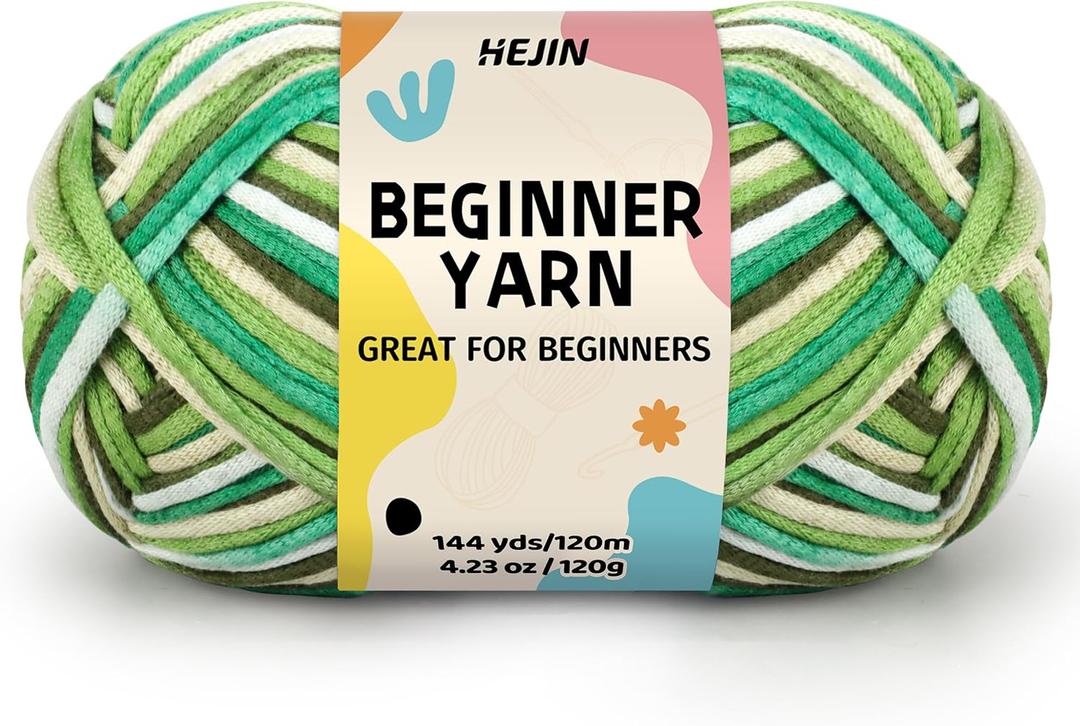 120g Green Yarn for Crocheting and Knitting; Rainbow Yarn for Beginners with Easy-to-See Stitches;Worsted-Weight Medium #4 for Beginners Crochet Kit Making