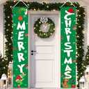 Christmas Decorations MERRY CHRISTMAS Green Banner Xmas Porch Door Sign Welcome Banner Decor for Indoor Outdoor Wall Home