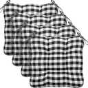 Geetery 4 Pack Chair Cushions for Dining Chairs, 16" x 15" Black and White Kitchen Chair Cushions with Ties Buffalo Plaid Soft Comfy Seat Pads for Home Office Living Room Outdoor Indoor, 16.14 x 14.96 x 3.15 inches