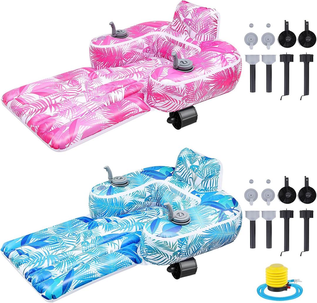 2 Pack Motorized Pool Floats for Adults, Electric Inflatable Pool Lounger with Dual Thrusters, Cup Holders and Foot Pump for Summer Water Lake Party, Raft Holds up to 220lb(Blue Pink), Standard