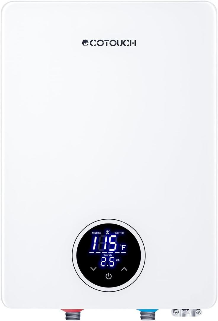 Tankless Electric Water Heater, ECOTOUCH 18kW Instant Water Heater On Demand 240V Under Sink Water Heaters Point of Use with ETL Certificated Self-Modulation ECO180S White