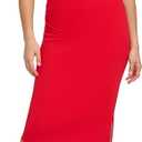 Siena Womens Scuba Stretch Off The Shoulder Midi Dress (Size 4, Red)