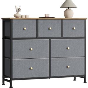 Sweetcrispy 7 Drawer Dresser for Bedroom Storage with Fabric Bins, Blue, 39.3"D x 11.8"W x 30.3"H