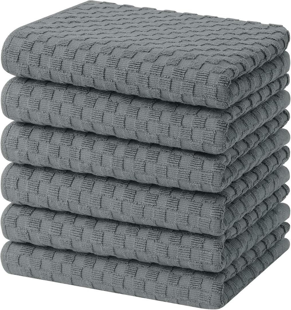 Homaxy 100% Cotton Terry Kitchen Towels(15" x 25", 6 Pack), Soft and Super Absorbent Dish Towels, 380 GSM Reusable Tea Towel with Hanging Loop, Pineapple Grid Designed, Dark Grey