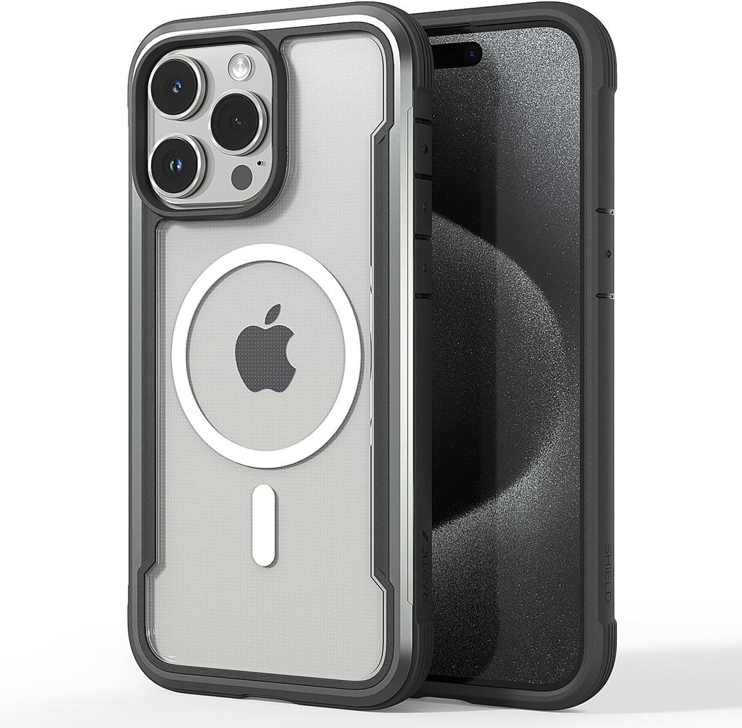 RAPTIC Shield Magnetic for iPhone 15 Pro Max Case, Compatible with MagSafe, Shockproof Protective Clear Case, Military Grade 10ft Drop Tested, Durable Aluminum Frame, 6.7 inch, Black