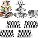 Zopeal 7 Pieces Racing Car Theme Cupcake Stand Set 3-Tier Cardboard Cupcake Display 1-Tier Cake Stand Round Dessert Display Rectangle Serving Tray Reusable Platters for Birthday Party