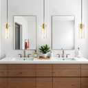 Gold Pendant Light Fixtures, 3 Pack Modern Pendant Lighting with Clear Striped Glass Shade, Hanging Pendant Lights Kitchen Island, Farmhouse Pendant Lighting for Dining Room Bedroom Bathroom